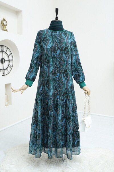 Modamorfo Φόρεμα από σιφόν με έθνικ σχέδιο και ενσωματωμένη φούστα - πράσινο