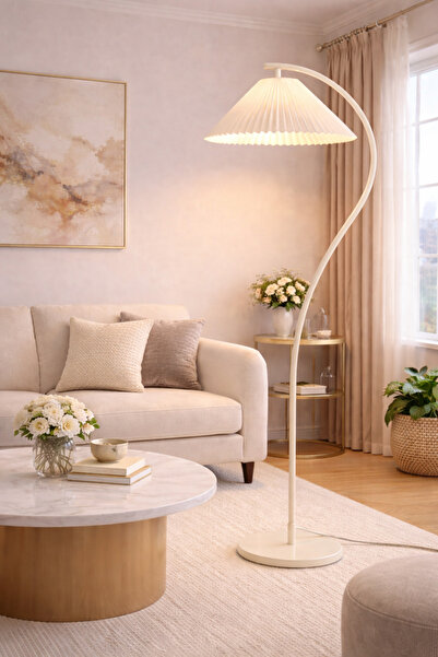 retro home design Umbrella Şapkalı Krem Şık Modern Lambader Dekoratif Salon Y...