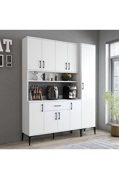 Tanmob MDL0501 Alt Üst Tek Kapılı Çok Amaçlı Dolap 8 Kapaklı Çekmeceli Raflı ...