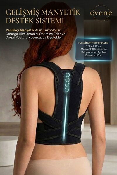 Evene Corset pentru postură dreaptă, Corset pentru spate, Corset pentru ținere dreaptă, Corset pentru cocoșă, Corset magnetic negru, Model 2
