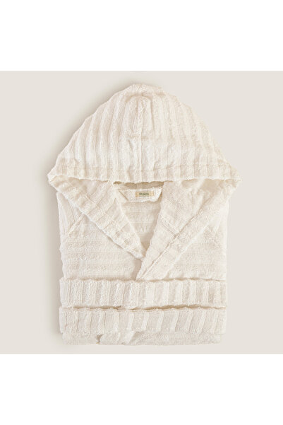 Chakra Waved 100% Cotton Unisex Bathrobe White