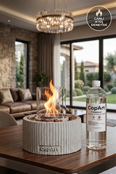 CopArt Alba Naturel Masaüstü Beton Şömine - 1 Lt Bioetanol Yakıt Ve Dekoratif...