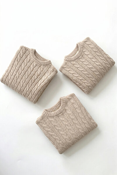 Cigit Pulover împletit cu păr bej - 1-8 ani