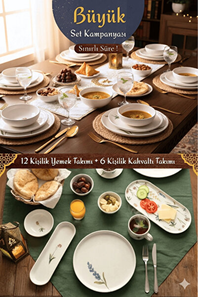 KÜTAHYA HOME HERBAL 70 Prç Porselen Yemek ve Kahvaltı Seti- 12 Kişilik 70 Parça