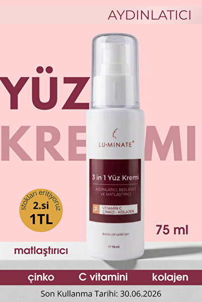 Luminate Yüz Kremi C Vitamin Çinko Kolajen Su Bazlı Nemlendirici Tonu Eşitley...
