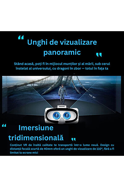 OEM Ochelari VR 3D cu Casti Stereo 9D si Gamepad Bluetooth, Lentile HD Reglabile, Compatibil Android iOS, Telefoane 4.7-7.8 inch, Jocuri Filme 360°, Kit Curatare Cadou, Design modern Alb