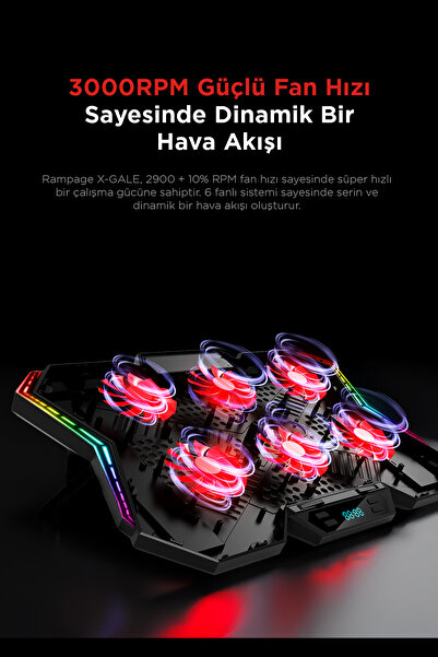 Rampage Ad-rx44 X-gale 6 Fanlı Rgb 7 Kademeli Lcd Göstergeli Notebook Soğutucu Stand