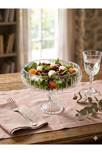 Voi Glass El yapımı Cam Ayaklı Büyük Sunum Çanağı 24x16cm