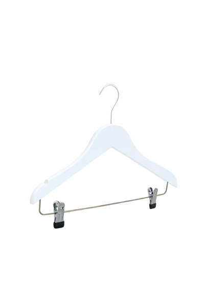 NYN Ξύλινη Παιδική Κρεμάστρα 3-7 ετών 30 εκ. με Μάνταλο Λευκό Χρώμα 16 Τεμάχια