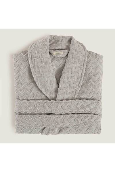 Chakra رداء حمام للجنسين من القطن بنسبة 100% بتصميم متعرج باللون الرمادي