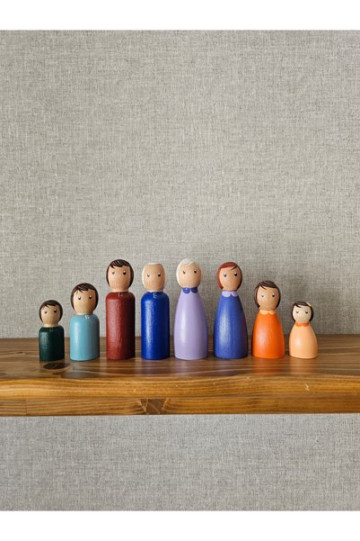 Mesu Ahşap Oyuncaklar Mesu 8-Piece Waldorf Wooden Family, Peg Baby Toy Set