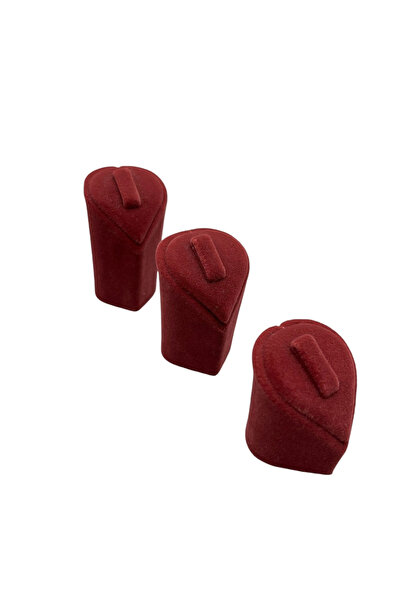MeGass Dekor Domestic Production Suede Fabric Red Color Triple Set Ring Displ...