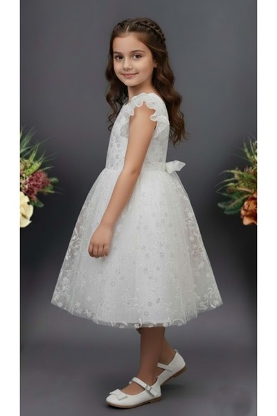 Mnk Baby&Kids Narince Kız Çocuk Abiye Elbise M00778 BEYAZ