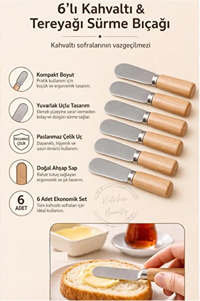 Kitchen Beauty 6'lı Bambu Saplı Tereyağı, Reçel, Çikolata Bıçağı Tereyağ Ve P...