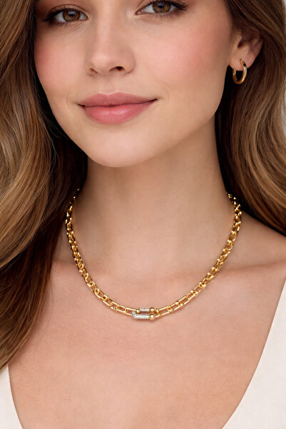 ceymora 14K Zirkon Taşlı Gold Ataç Kolye