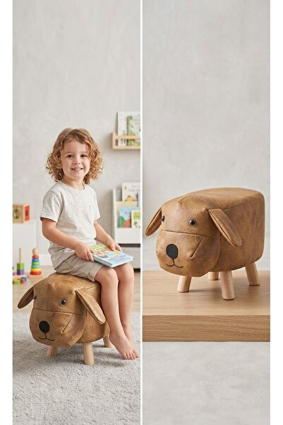 Monixa Rari Sevimli Pati Puf Köpek Çocuk Oturağı Ahşap Ayaklı Çocuk Koltuğu