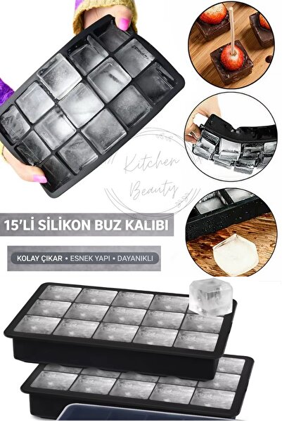 Kitchen Beauty 15 Bölmeli Büyük Boy Silikon Buz Kalıbı Silikon Kare Buzluk Ko...