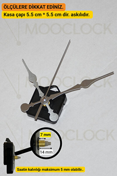 Clock Mechanism, Mite Silent Wall Clock Mechanism, 14 Mm shaft, Scorpion- Yelkovan-Second- (Strapped)