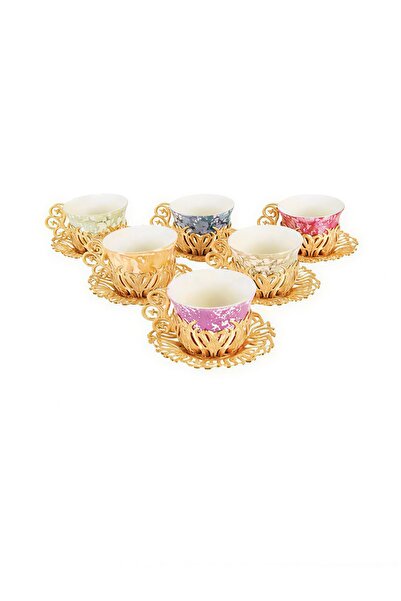 ACAR 6-Piece Arabic & Turkish Coffee Set – 6 Cups with Gold Zamac Saucers & H...
