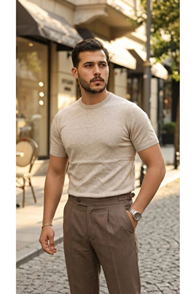 Butik Men's Basic Crew Neck Short Sleeve Knitwear T-Shirt - 100% Cotton Acrylic