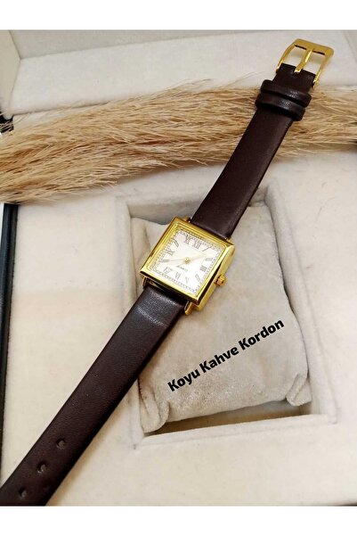LOOKUP Kadın Kol Saati Koyu Kahve Renk Kordon Yeni Sezon Vintage- GOLD KASA