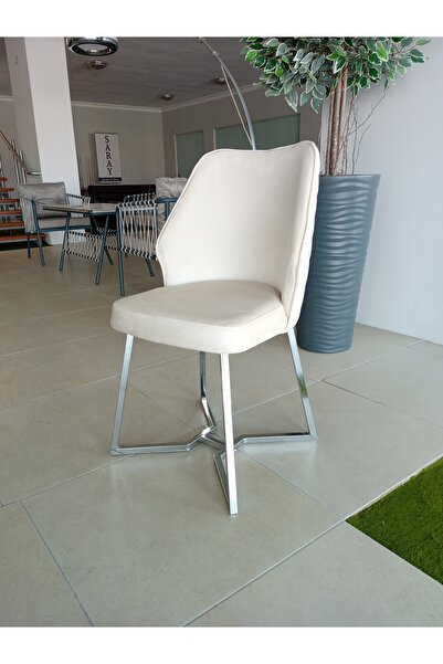 sadak Sandalye Eyfel Krem (04) Gümüş D Ayak Sandalye-mutfak Salon Yemek Odası...