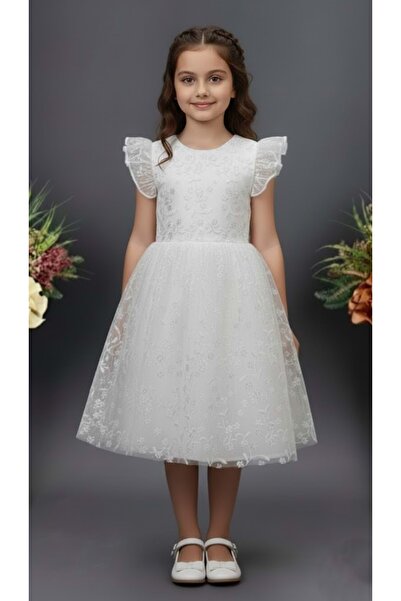 Mnk Baby&Kids Narince Kız Çocuk Abiye Elbise M00778 BEYAZ