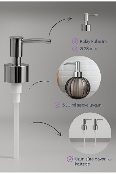 Elizovi 28 mm Gümüş Sıvı Sabunluk Pompası | Dayanıklı Sabunluk Başlığı, Şık v...