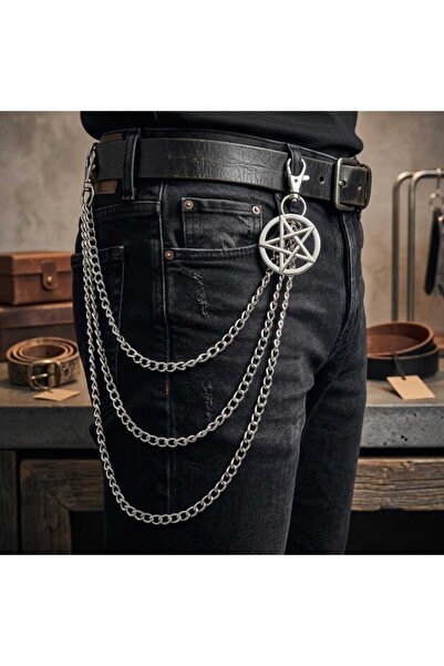 Corvus kolye&bileklik Gotik Punk Pentegram Üç Sıralı Pantalon Zinciri