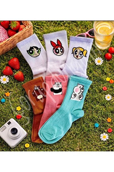 çorapdunyam Σετ 6 κάλτσες τένις Powerpuff Girls & 3 Kafadan με σχέδια κολεγια...