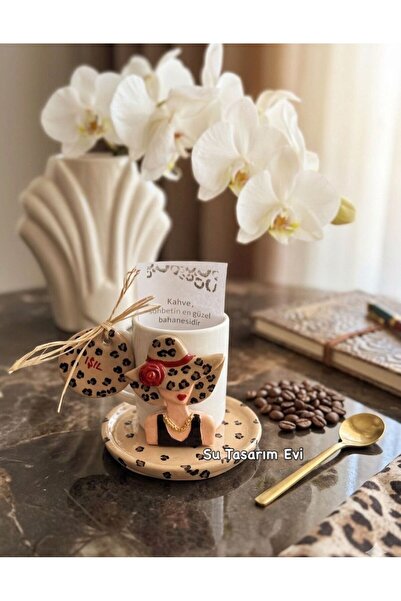 sutasarimevi [Kişiye Özel Tasarım] El Yapımı Leopar Desenli Türk Kahvesi Fincanı