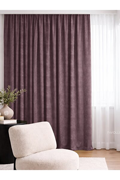 FAVOLLİ Kadife Dokulu Lavanta Pembesi Rengi Ada Fon Perde Ekstrafor Büzgülü D...