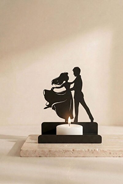 Seleni Dans Eden Çift Figürlü Siyah Metal Mumluk – Katlanabilir, Işık & Gölge...