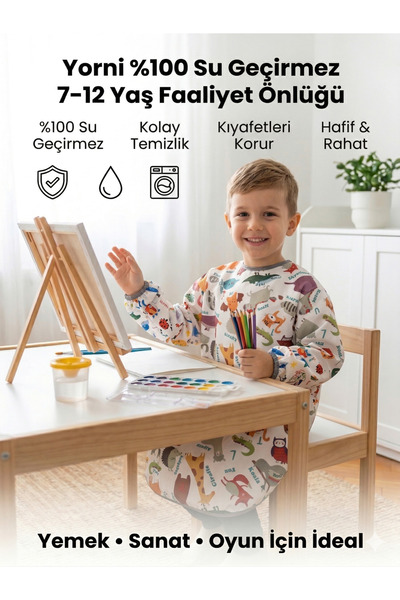 yorni 7-12 yaş, %100 Sıvı Geçirmez, Ekstra Büyük Kalıp, Uzun Kollu Çocuk Faal...