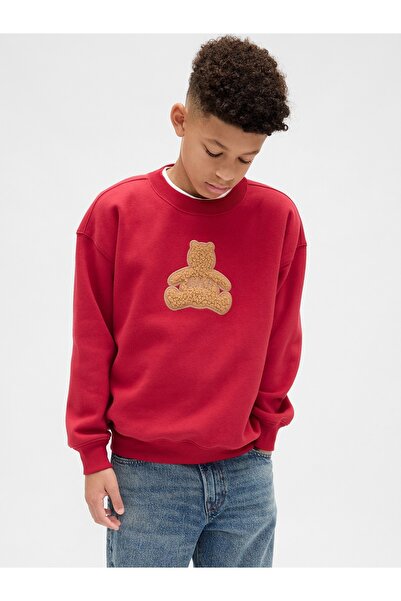 GAP Erkek Çocuk Kırmızı Brannan Bear Logo Sweatshirt