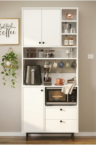 Yurudesign Royce Serisi Kahve Köşesi Çok Amaçlı Dolap Mutfak Dolabı Beyaz RE6-W