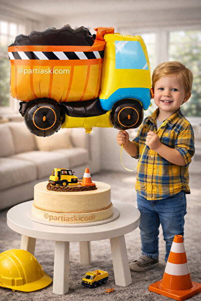 PARTİ AŞKI Kamyonet Folyo Balon (84*65 Cm) Büyük Boy&İnşaat Temalı Erkek Doğu...