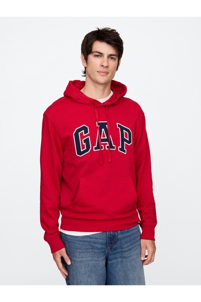 GAP Erkek Kırmızı Gap Logo Fransız Havlu Kumaş Sweatshirt