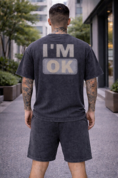 LAYORA Unisex Σετ μπλουζάκι με σορτς I'm OK με στάμπα 100% βαμβάκι Oversize S...