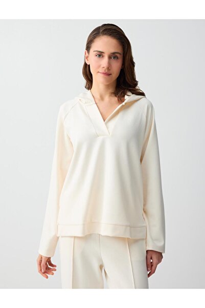 Jimmy Key Πλεκτό φούτερ με μακριά μανίκια εκρού με κουκούλα