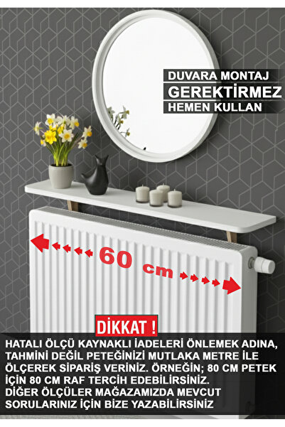 Morvizyon Petek Üstü Raf Montajsız Dresuar Kalorifer Peteği Rafı Beyaz 60 cm