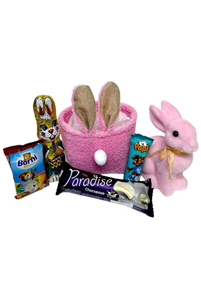 velve Cos de Paste pentru copii Bunny Joy cu iepuras decorativ roz si selecti...
