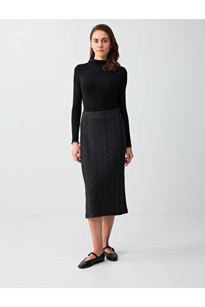 Jimmy Key Μίντι πλεκτή φούστα με μαλακή υφή ανθρακί μελανζέ με μοτίβο κανονικ...