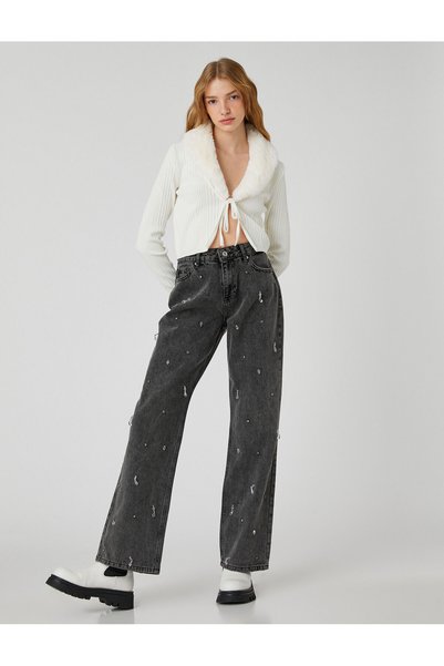 Koton Straight Leg Jeans with Shiny Stones - Nora Jean