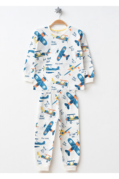 Beniizle Modrá chlapecká pyžamová souprava se vzorem letadel