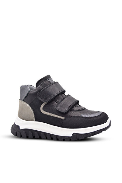 kids A more Μπότες για αγόρι - Μαύρες, Διπλό Velcro και Γνήσιο Δέρμα