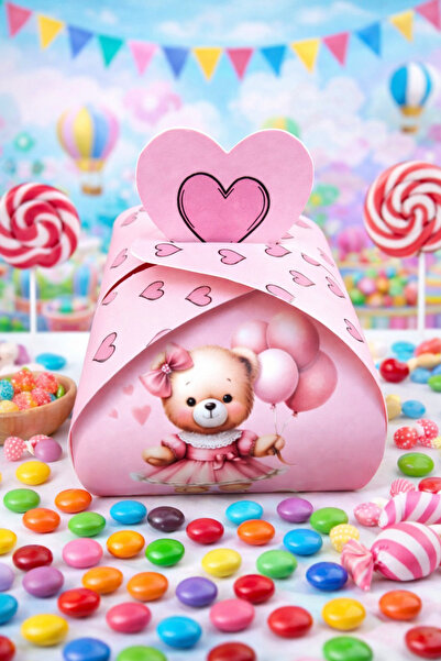 Emtory Home 25 Adet Balonlu & Kalpli Ayıcık Model Kalpli Şeker Kutusu - Lokum...