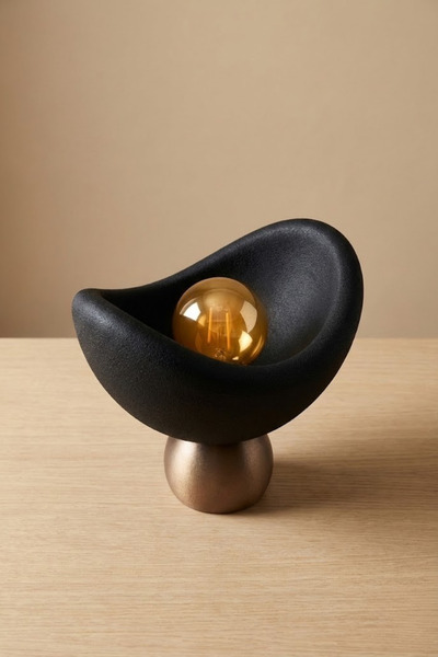 the mr east Luna Tasarım Masa Lambası Bronz Detaylı Abajur Loş Amber Işık, Ru...