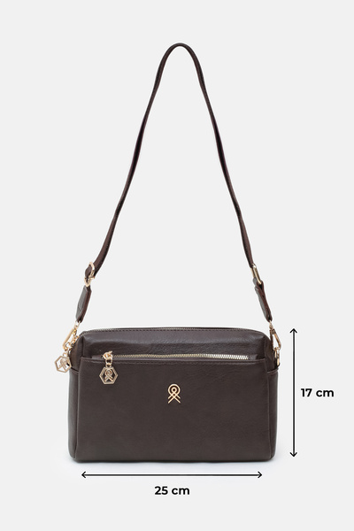 Les Crioch Women's Bitter Brown 3 Compartment Lined Adjustable Column Strap Cross Shoulder Bag