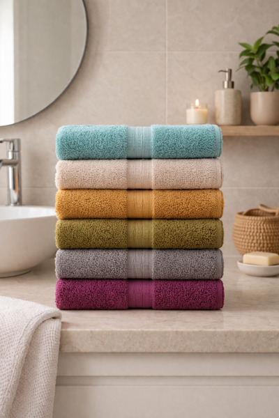 Cotton 6'lı %100 Pamuklu Havlu Seti Çavuş Bordür 50x90 El ve Yüz Havlusu